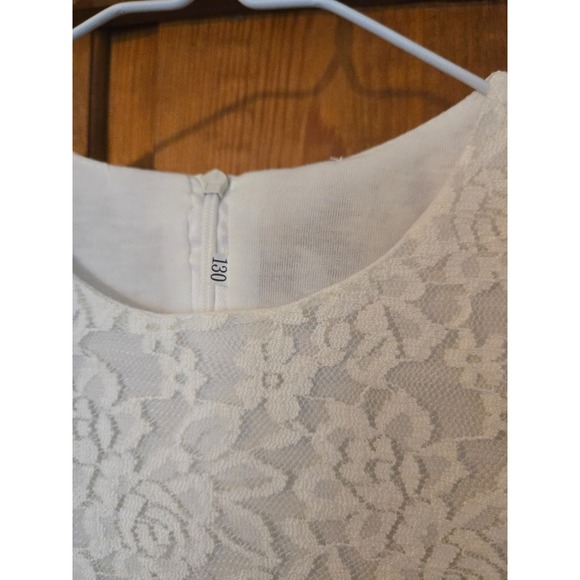 Girls White Floral Lace A-Line Special Occasion Dress Size 130 3/4 Sleeve - 7/8 - Picture 4 of 7